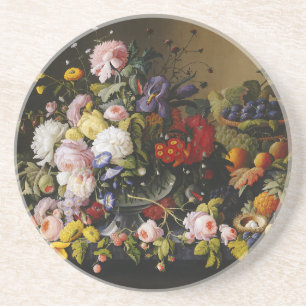 Vintage Still Life Flowers and Fruits Coaster