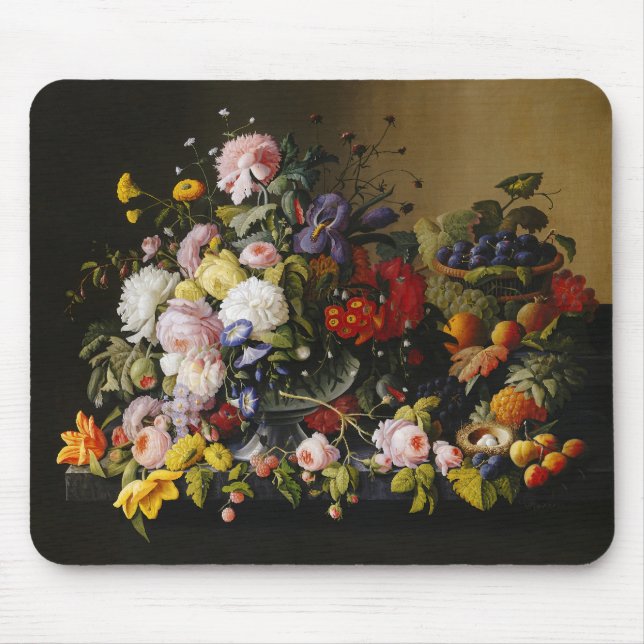 Vintage Still Life Flowers and Fruits Mouse Mat (Front)