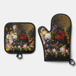 Vintage Still Life Flowers and Fruits Oven Mitt & Pot Holder Set