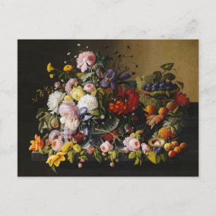 Vintage Still Life Flowers and Fruits Postcard