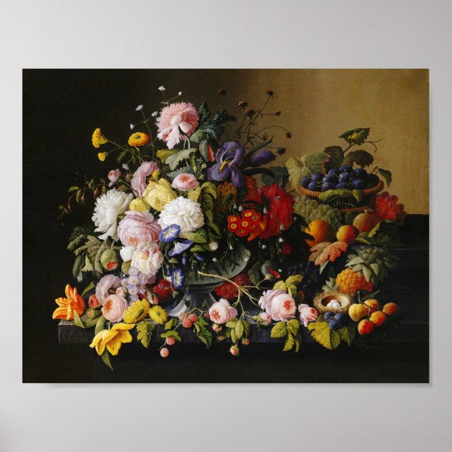 Vintage Still Life Flowers and Fruits Poster (Front)