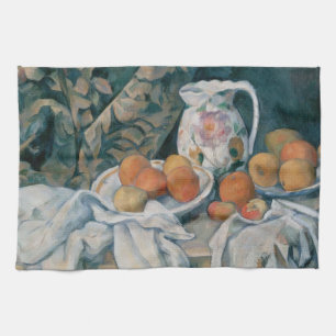 Vintage Still Life with a Curtain by Paul Cezanne Tea Towel