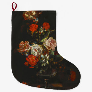 Vintage Still Life with Flowers Large Christmas Stocking