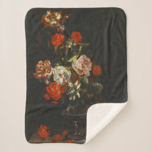Vintage Still Life with Flowers Sherpa Blanket