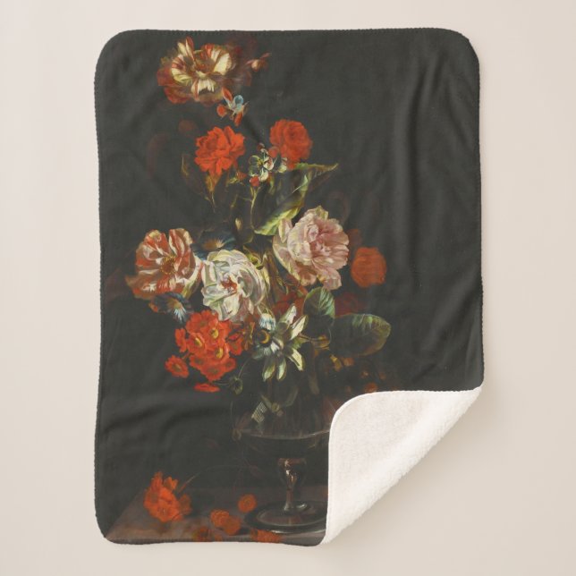 Vintage Still Life with Flowers Sherpa Blanket (Front)