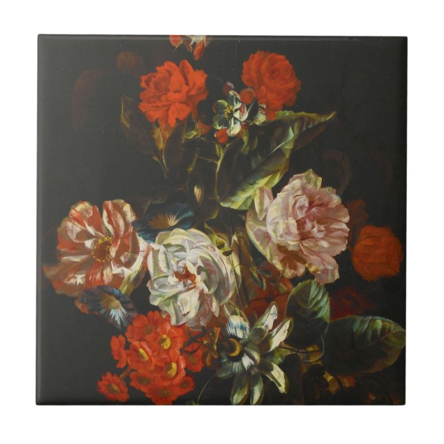 Vintage Still Life with Flowers Tile (Front)