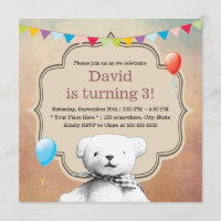 Vintage Stipple Teddy Bear Birthday