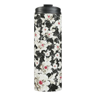 vintage stock flowers pattern on black background thermal tumbler