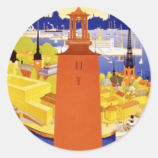 Vintage Stockholm Sweden Classic Round Sticker (Front)