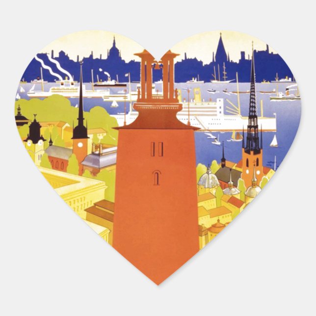 Vintage Stockholm Sweden Heart Sticker (Front)