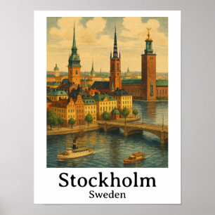 Vintage Stockholm Sweden Nordic Travel  Poster