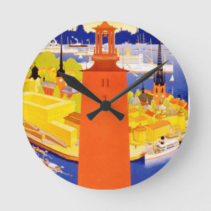 Vintage Stockholm Sweden Round Clock