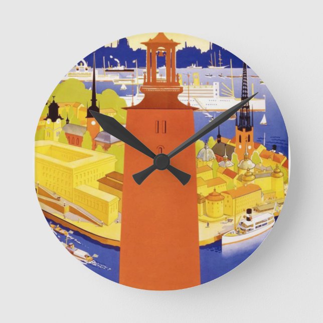 Vintage Stockholm Sweden Round Clock (Front)