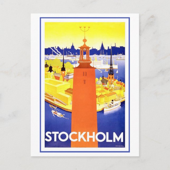 Vintage Stockholm Travel Poster Postcard (Front)