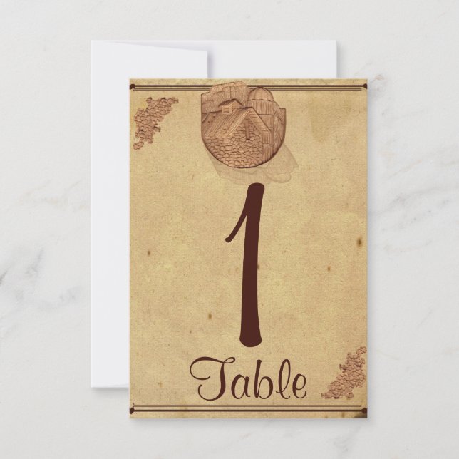 Vintage Stone Barn Posh Wedding Table Number (Front)