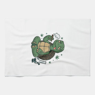 Vintage Stoner Turtle Vector Shirt Design_1 Tea Towel