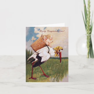 Vintage stork announcement girl / boy twins card