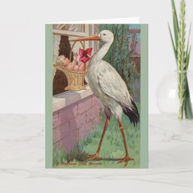 Vintage Stork Baby Delivery Greeting Card (Front)