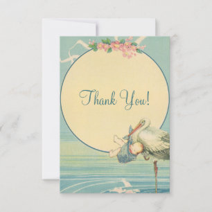 Vintage Stork Blue Boy Baby Shower Thank You