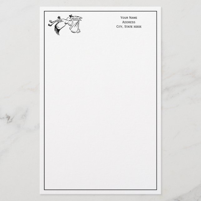 Vintage Stork Delivering a Baby #1 Stationery (Front)