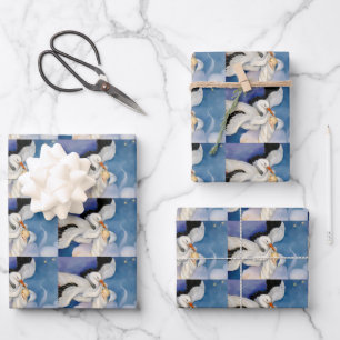 Vintage Stork Delivering Baby Watercolor Wrapping Paper Sheet