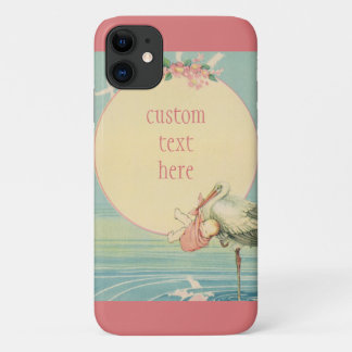 Vintage Stork with Baby Girl in Pink Blanket iPhone 11 Case