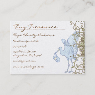 Vintage Stork with Baby Swirl Design Business Card