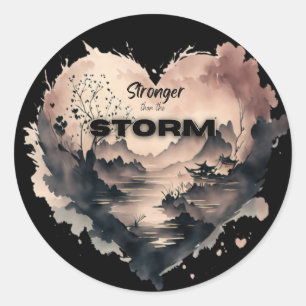 Vintage Stormy Heart Stay Strong Christian Classic Round Sticker