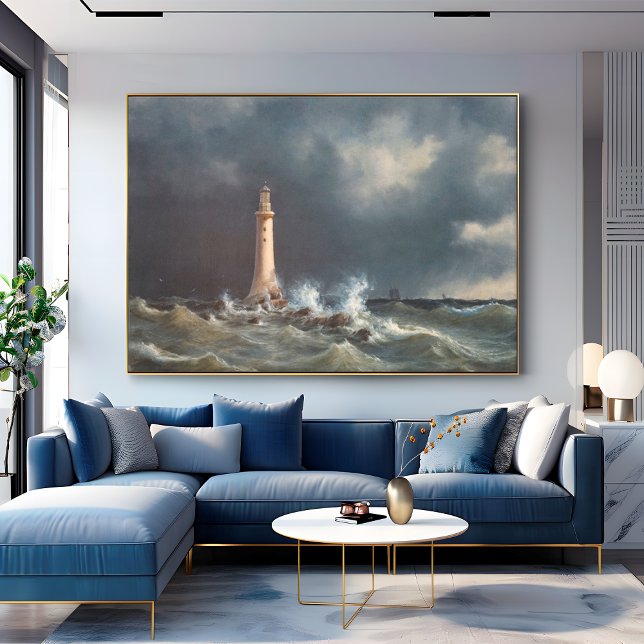 Vintage Stormy Lighthouse Dramatic Coastal Canvas Print (Vintage Stormy LightHouse Dramatic Coastal)