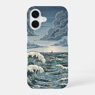 Vintage Stormy Waves iPhone 16 Case