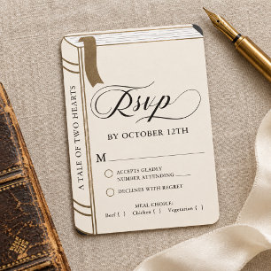 Vintage Story Fairy Tale Library Book Gold Wedding RSVP Card