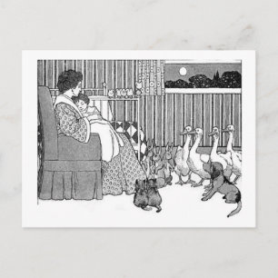 Vintage Story Time in Black & White Postcard