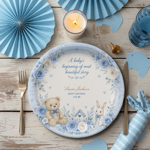 Vintage Storybook Bear Baby Shower  Paper Plate