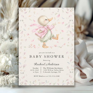 Vintage Storybook Duck Girl Baby Shower Invitation