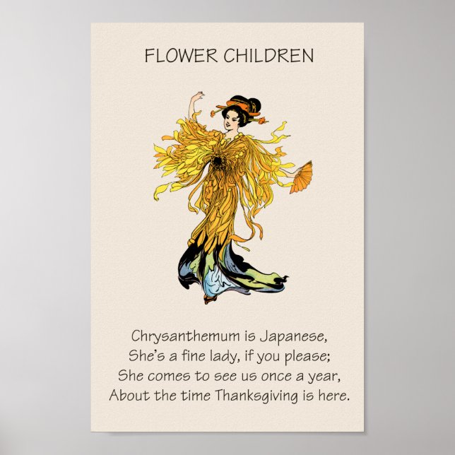 Vintage Storybook Flower Children CHRYSANTHEMUM Poster (Front)