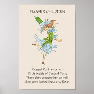 Vintage Storybook Flower Children RAGGED ROBIN Poster