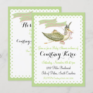 Vintage Storybook Stork Baby Shower Invitations