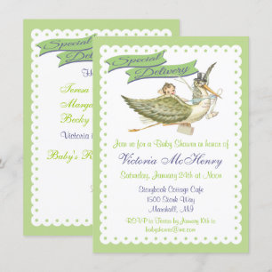 Vintage Storybook Stork Baby Shower Invitations