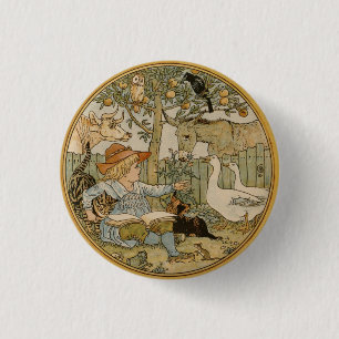 Vintage Storybook Woodland Animals reading 3 Cm Round Badge