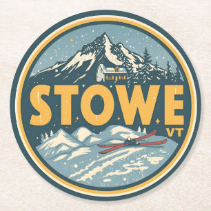 Vintage Stowe, VT outdoor winter trails ski slops Round Paper Coaster