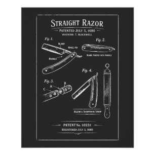Vintage Straight Razor Patent Blueprint Poster