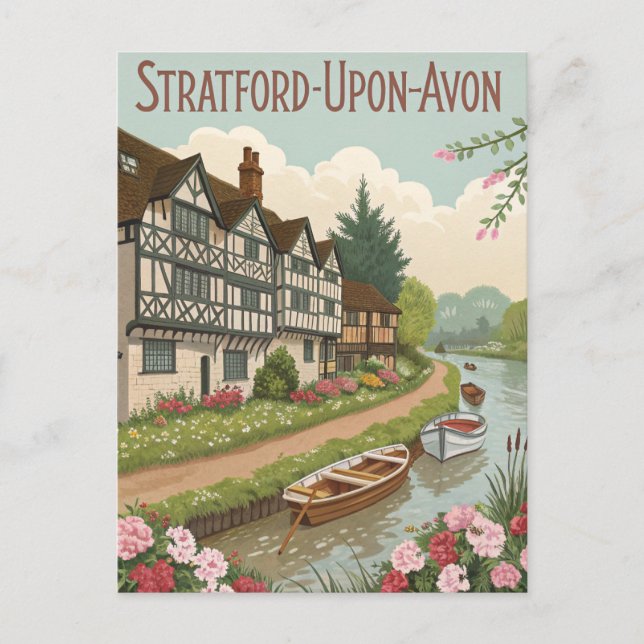 Vintage Stratford-Upon-Avon Travel Poster Postcard (Front)