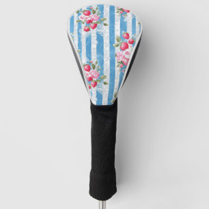 Vintage Strawberries & Blooms on Blue Stripes Golf Head Cover