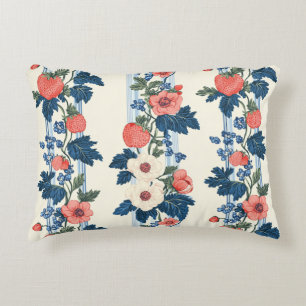 Vintage Strawberries & Blue Leaves Floral Pattern Decorative Cushion