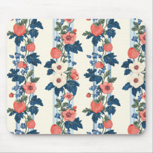 Vintage Strawberries & Blue Leaves Floral Pattern Mouse Mat