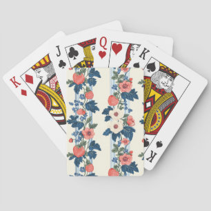 Vintage Strawberries & Blue Leaves Floral Pattern Playing Cards