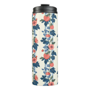 Vintage Strawberries & Blue Leaves Floral Pattern Thermal Tumbler