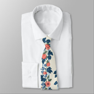 Vintage Strawberries & Blue Leaves Floral Pattern Tie