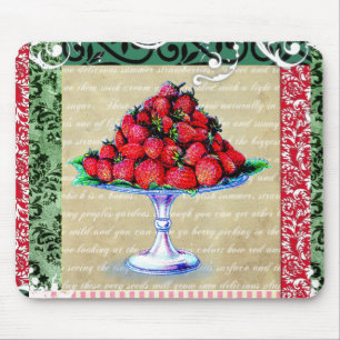 Vintage Strawberries Collage Mouse Mat