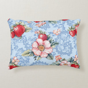 Vintage Strawberries & Flowers Pattern Decorative Cushion